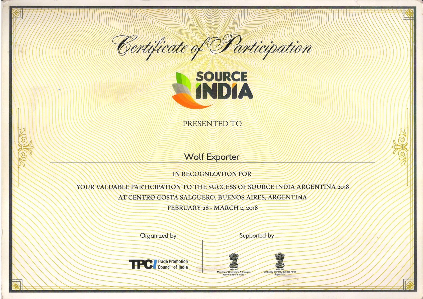 Source India Certificate