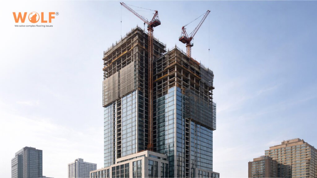 High-rise construction project highlighting growing demand for durable porcelain tiles in the Dominican Republic.