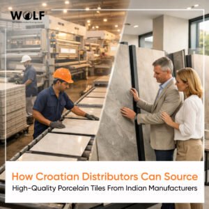 Indian porcelain tile manufacturing and quality inspection for European distribution.
