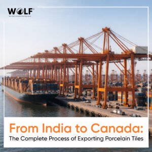 Container terminal at Vancouver Port handling imported porcelain tile shipments from India.