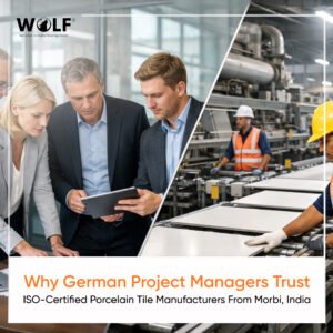 Container ship transporting export goods, representing tile shipments from India to Germany.