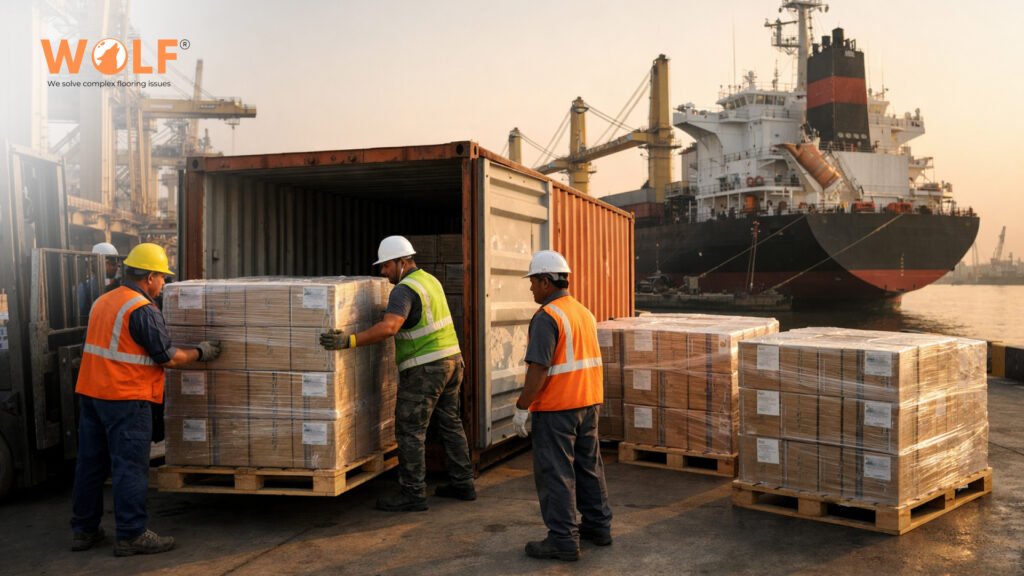 Container loading at Indian port highlighting post-FOB cost exposure.