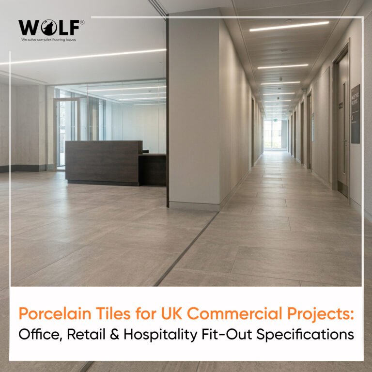 Porcelain tiles for UK commercial fit-outs. office, retail and hospitality specifications from Wolf India
