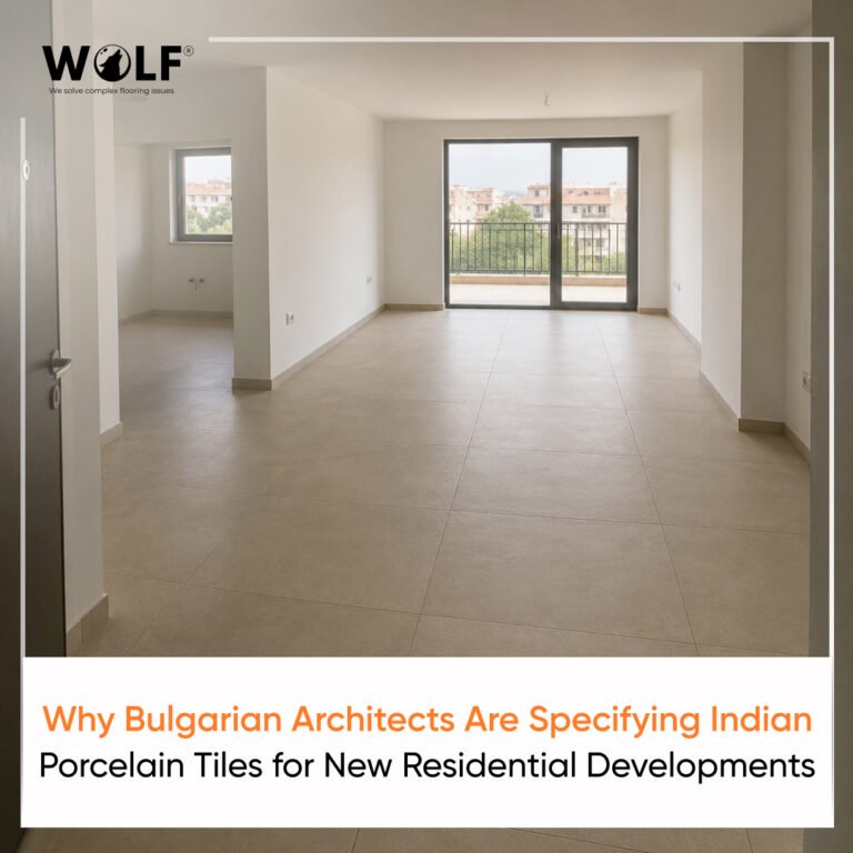 Indian porcelain tiles installed in empty Bulgarian residential apartment at project handover