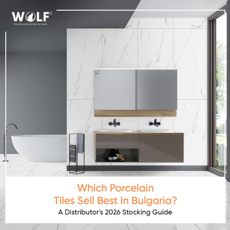 Best porcelain tiles to stock in Bulgaria, marble-look bathroom by Wolf