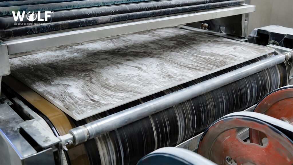 Digital printing line producing marble-look porcelain tiles at a Morbi, Gujarat manufacturing facility