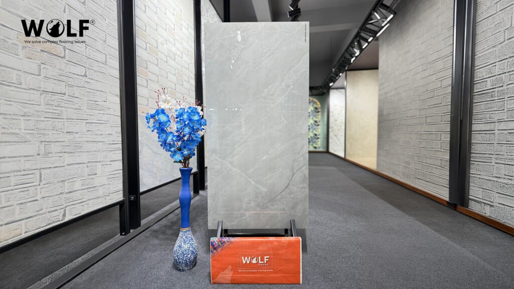 Large-format premium slab porcelain tile displayed at Wolf showroom