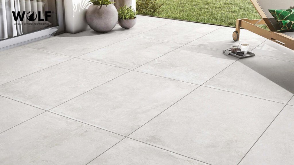 R11 slip-rated large-format porcelain tile on an outdoor terrace