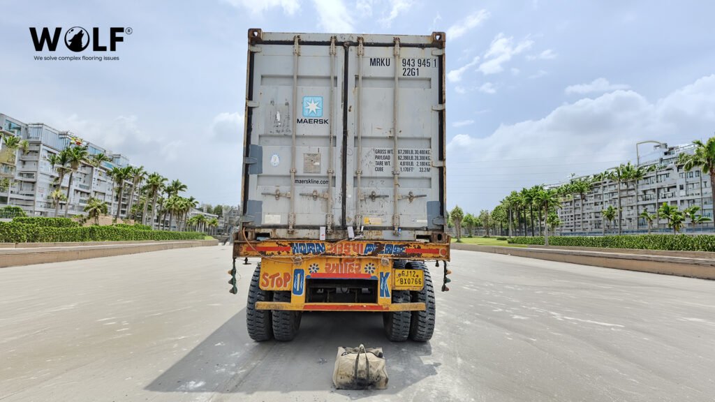 Sealed shipping container loaded with porcelain tiles ready to leave for Serbia via Rijeka