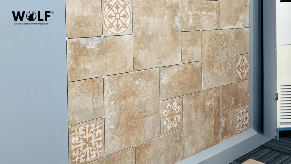 Outdoor porcelain tile format and thickness display for exterior frost-resistant applications