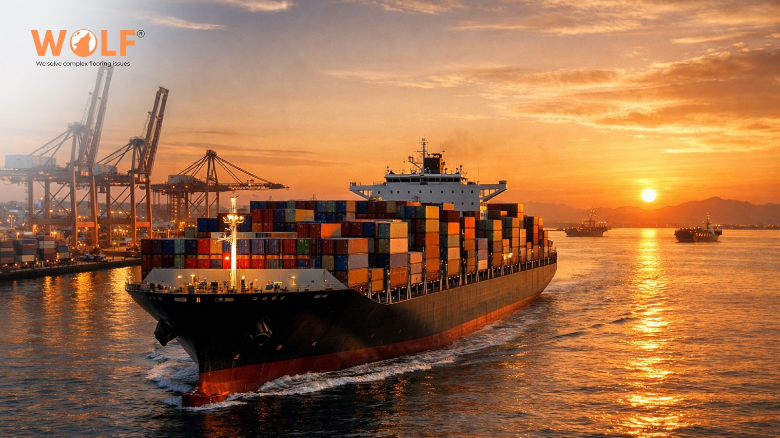 Cargo ship transporting containers representing global tile export logistics