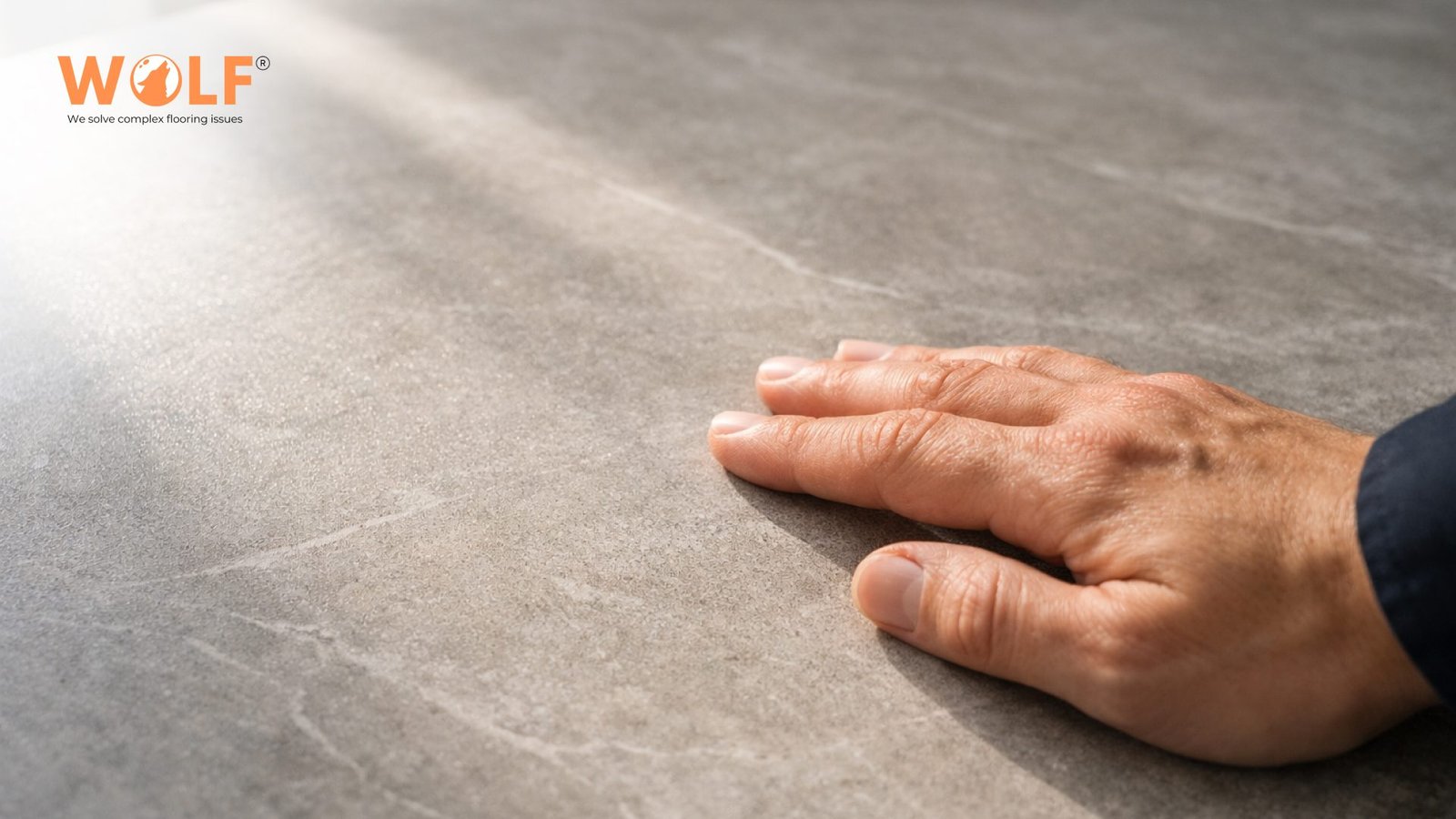 Hand checking surface quality of matte porcelain tile highlighting durability and finish for UK import standards