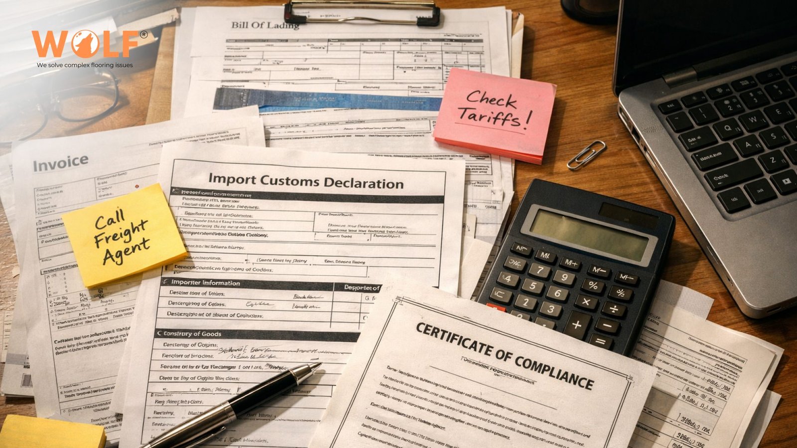 UK import documentation for porcelain tiles including customs declaration, compliance certificate, and tariff notes for post-Brexit sourcing